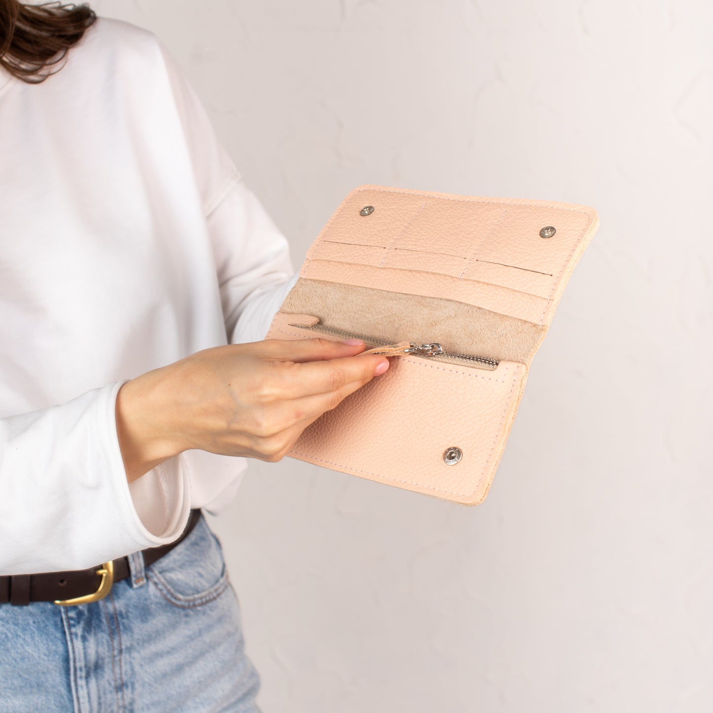 Pale Beige pebbled leather