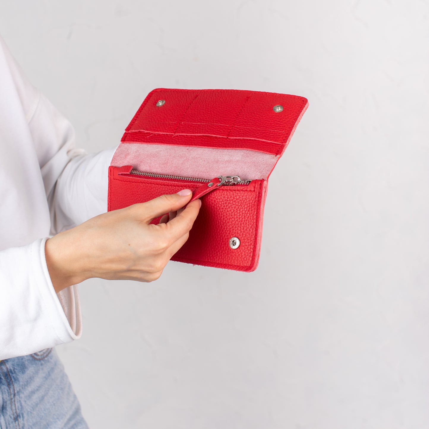 Red pebbled leather