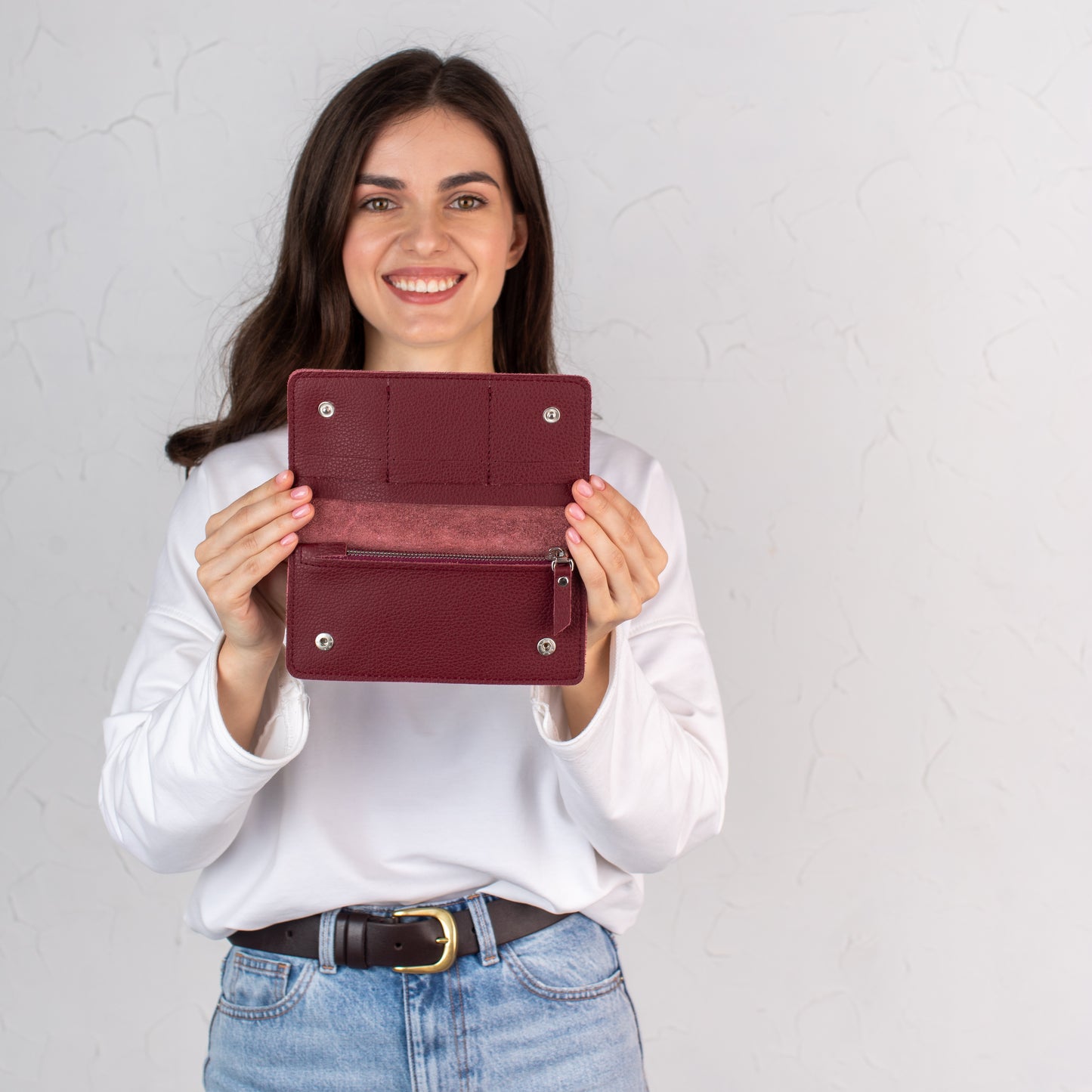 Burgundy pebbled leather