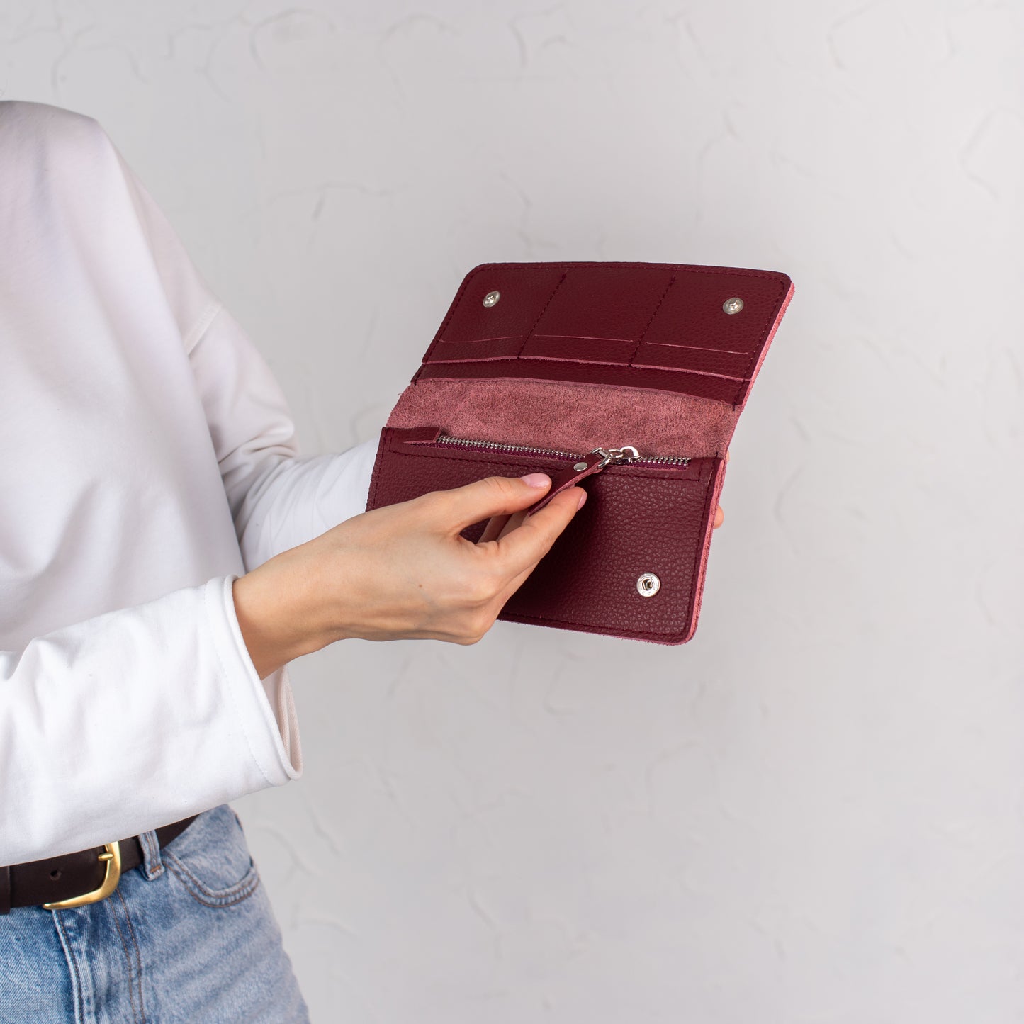 Burgundy pebbled leather