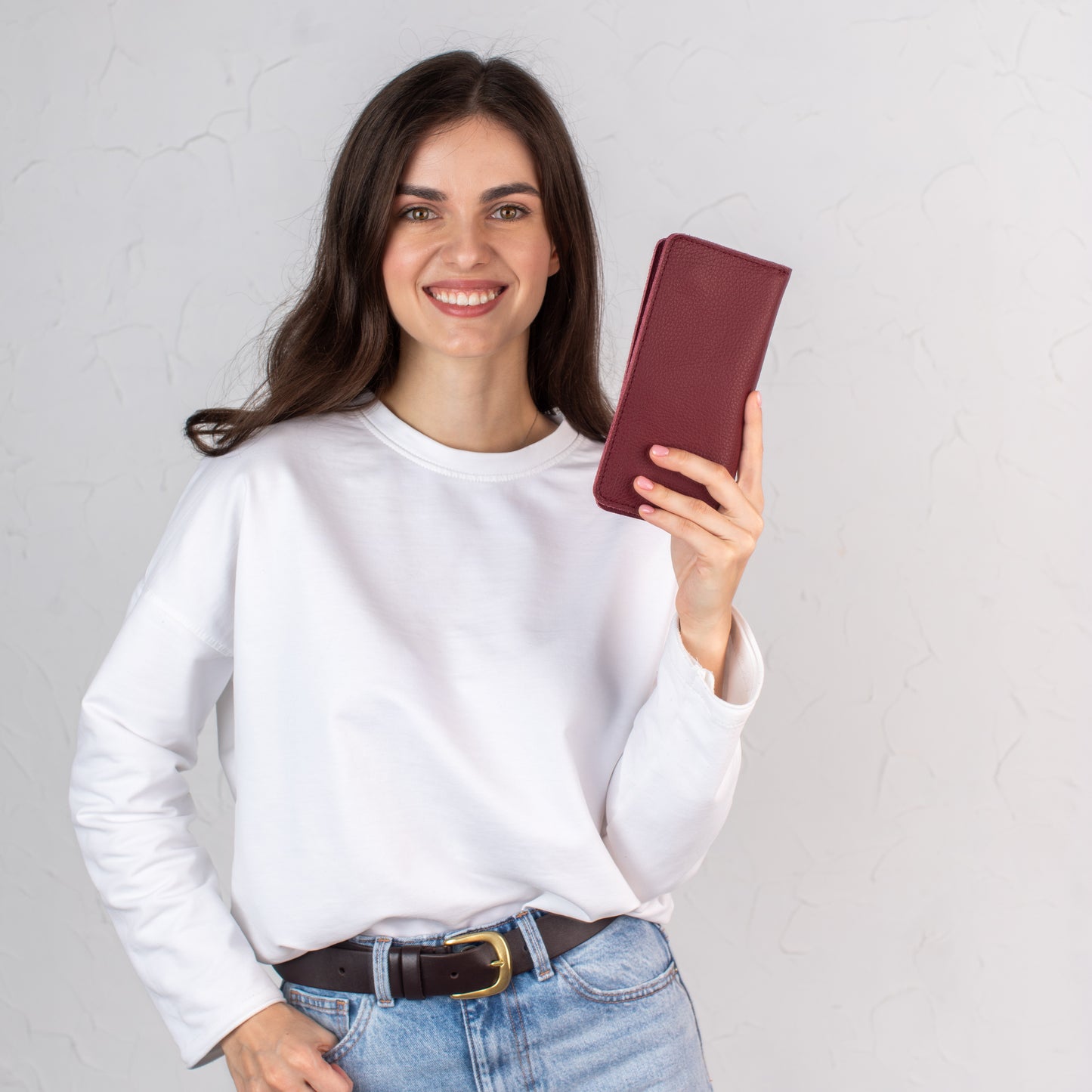 Burgundy pebbled leather