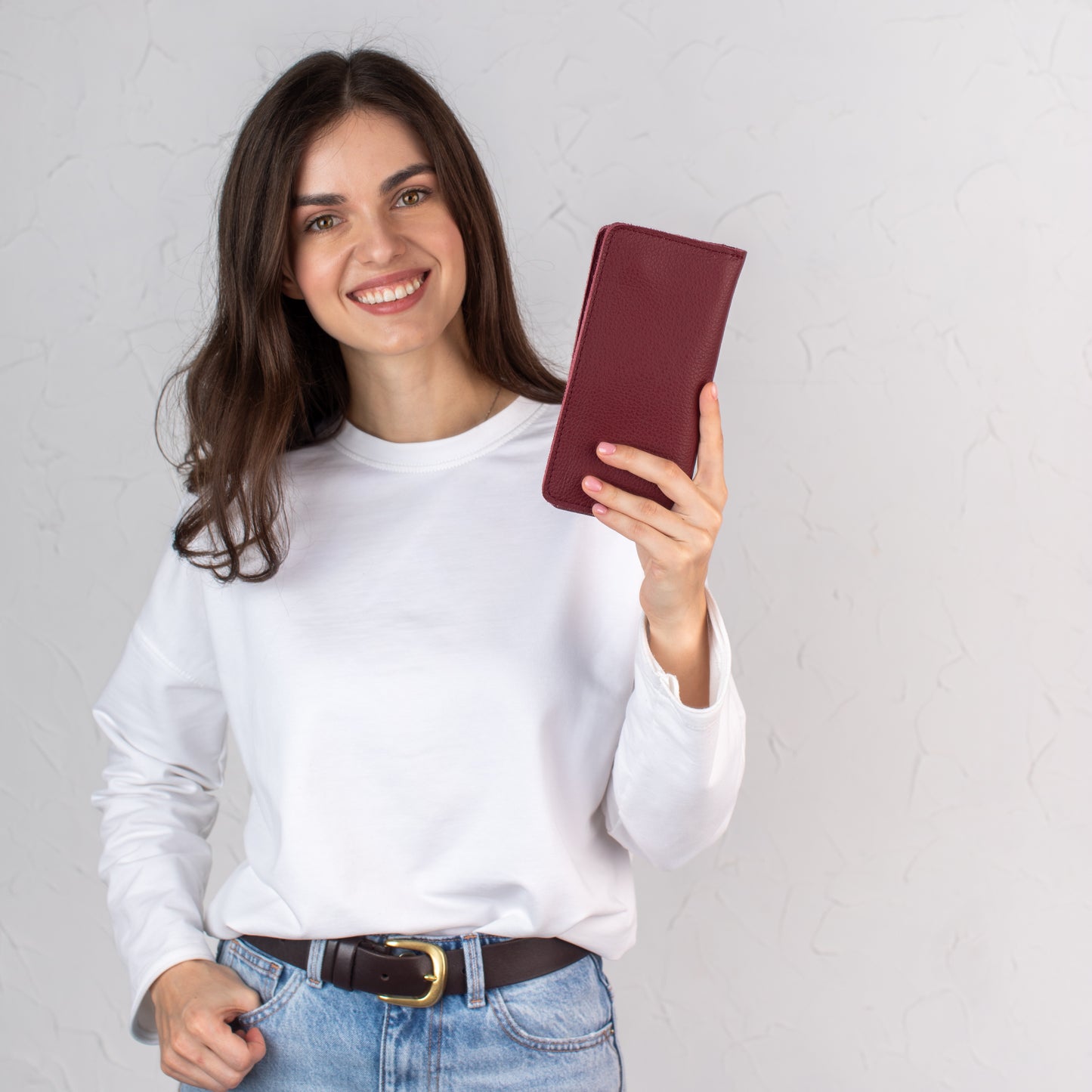 Burgundy pebbled leather