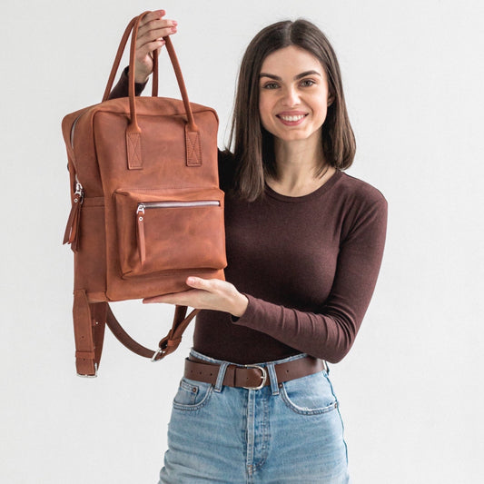 Cognac leather city backpack