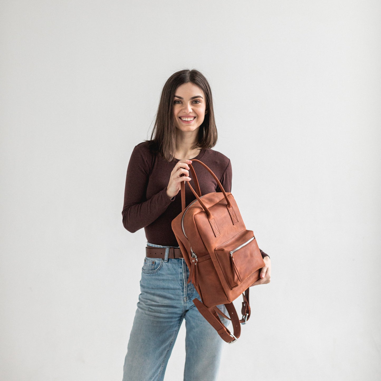 Cognac leather city backpack