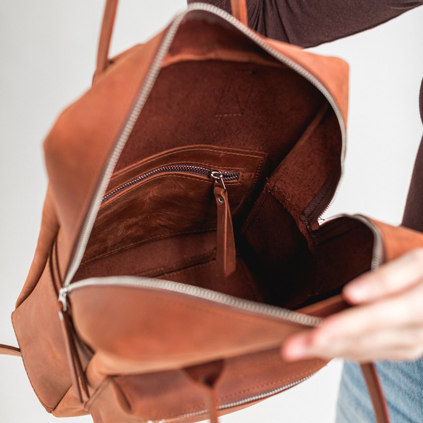 Cognac leather city backpack