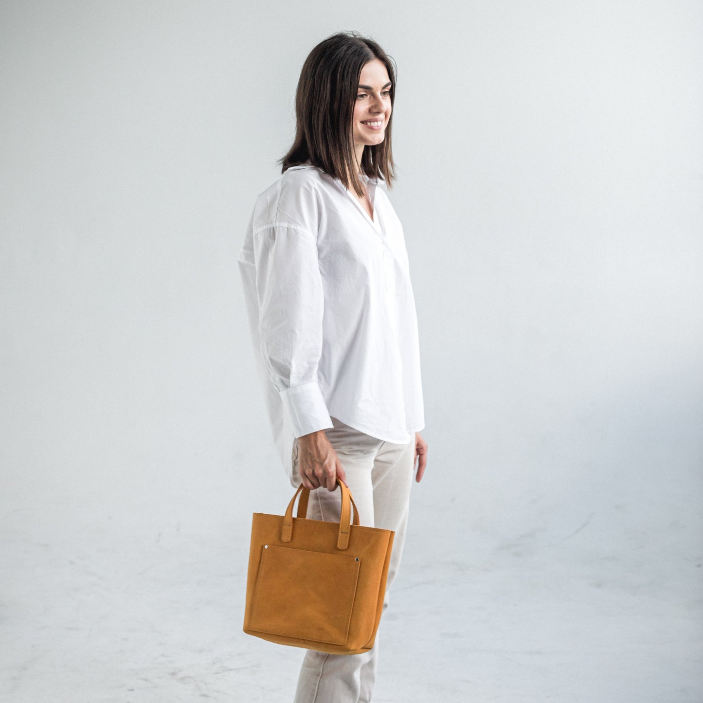 Camel leather mini tote bag