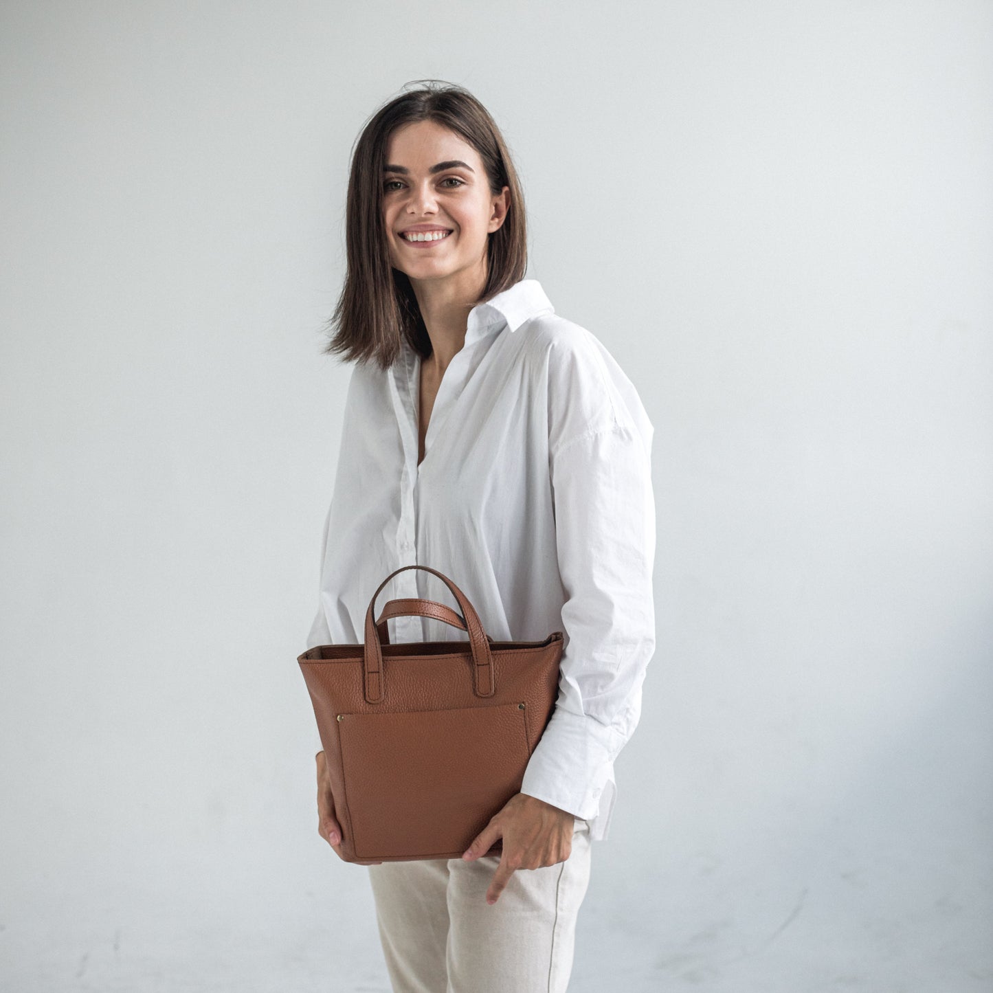 Brown pebbled leather mini tote bag