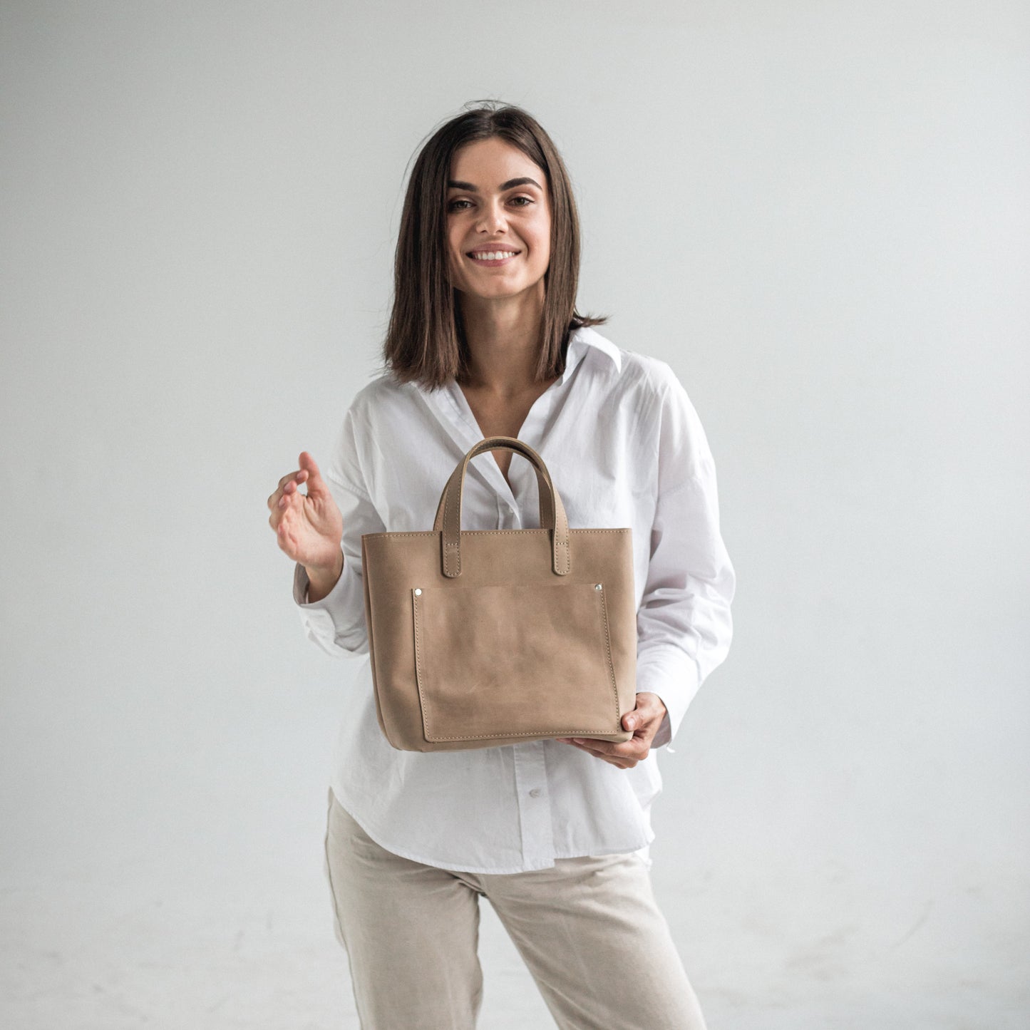 Beige leather mini tote bag