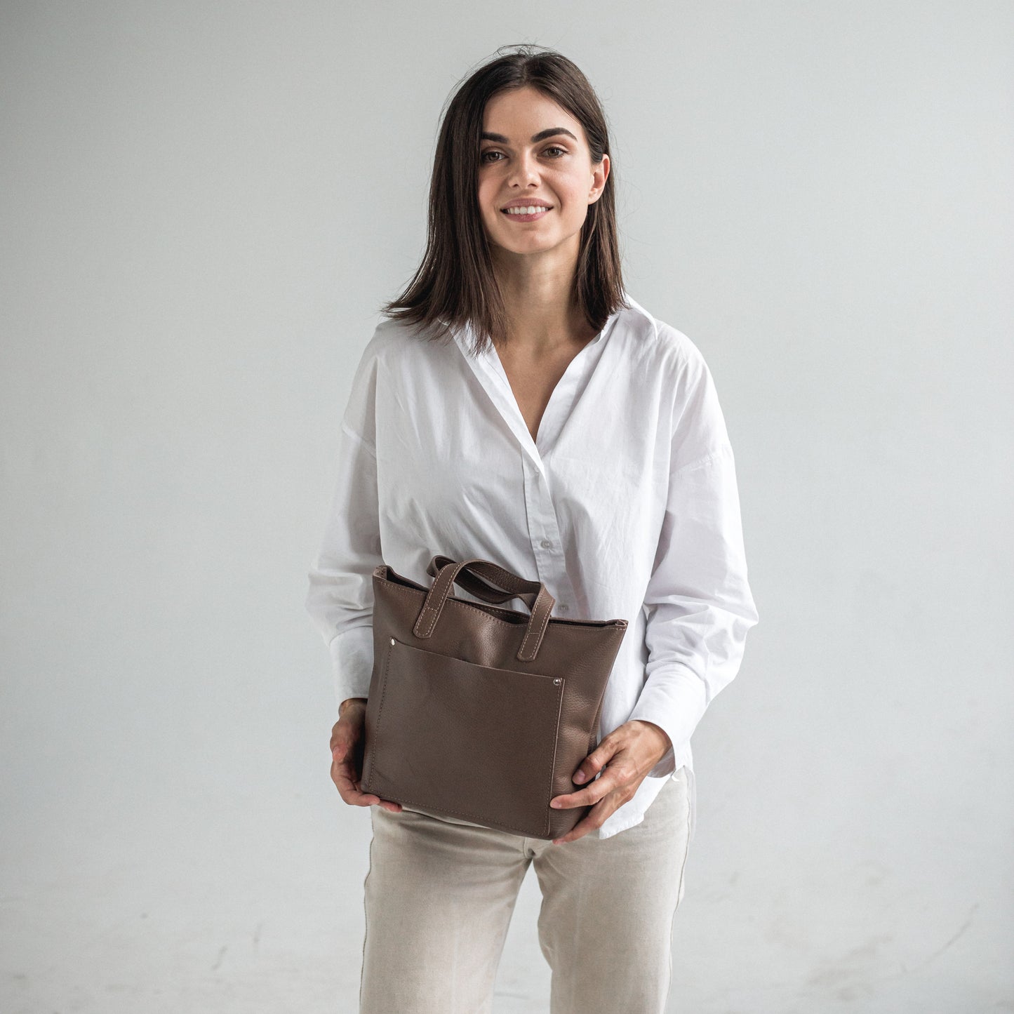 Latte pebbled leather mini tote bag