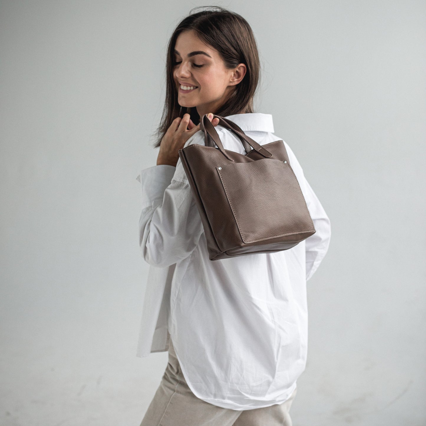 Latte pebbled leather mini tote bag