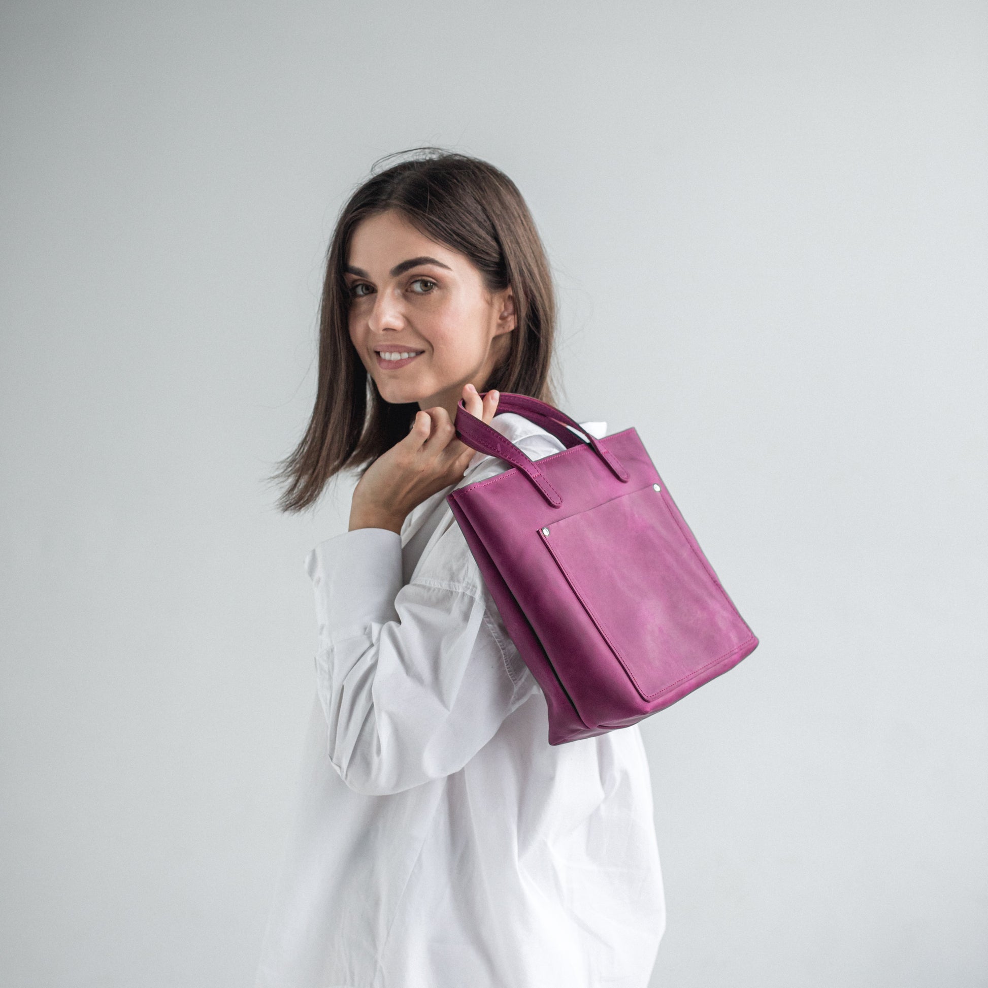 Everyday use leather mini tote bag 