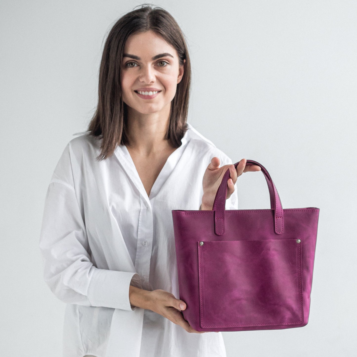 Fuchsia leather mini tote bag 