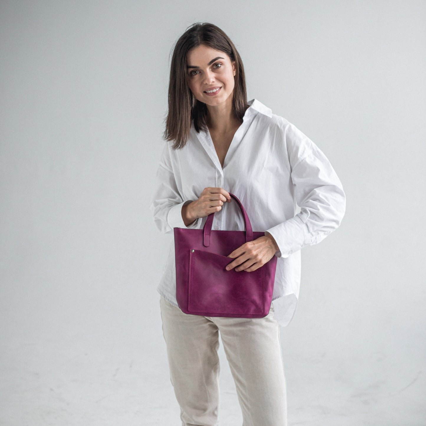 Fuchsia leather mini tote bag