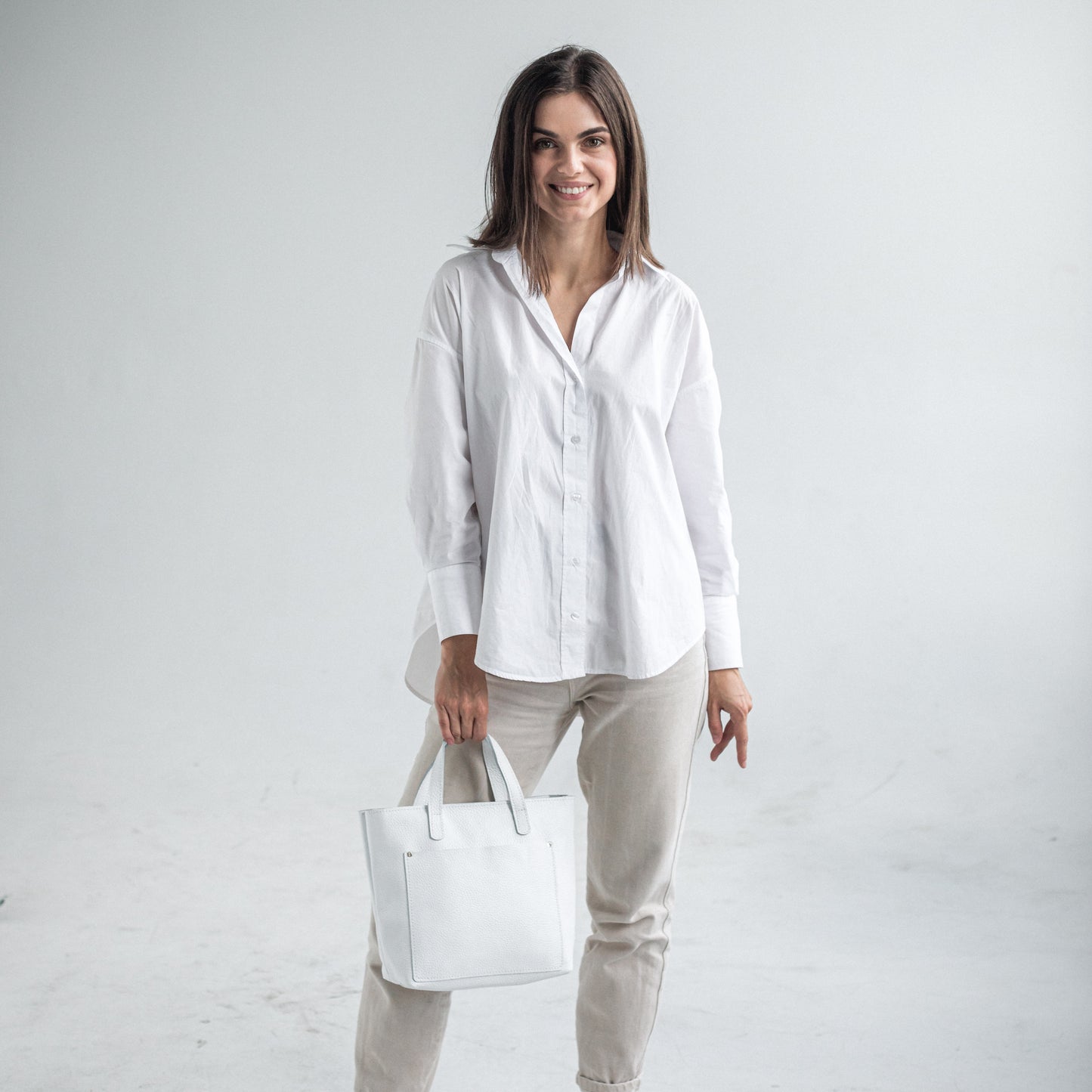 White pebbled leather tote bag 