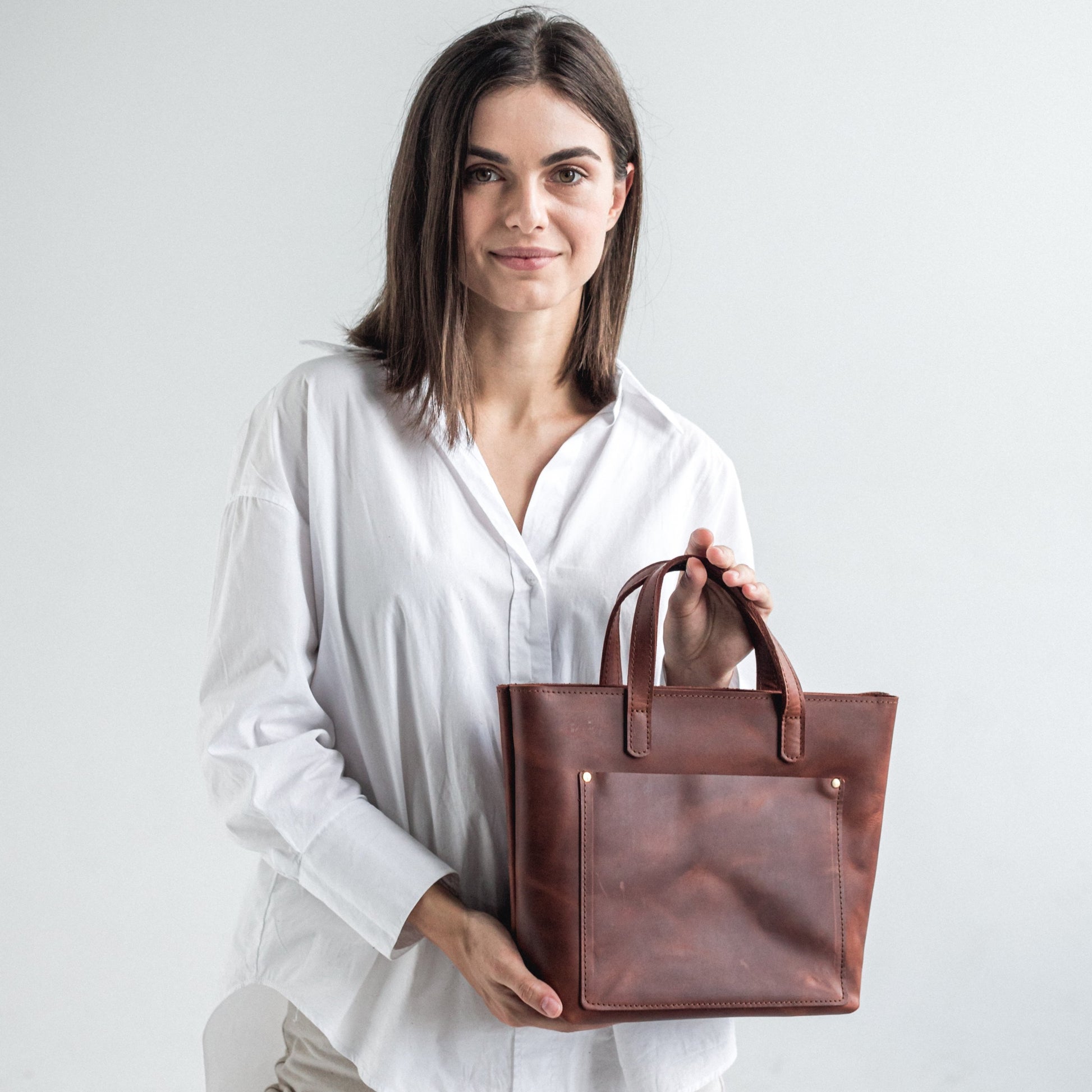 Cognac leather mini tote bag 