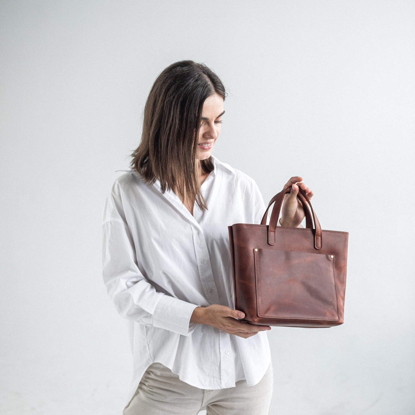 Cognac leather mini tote purse 