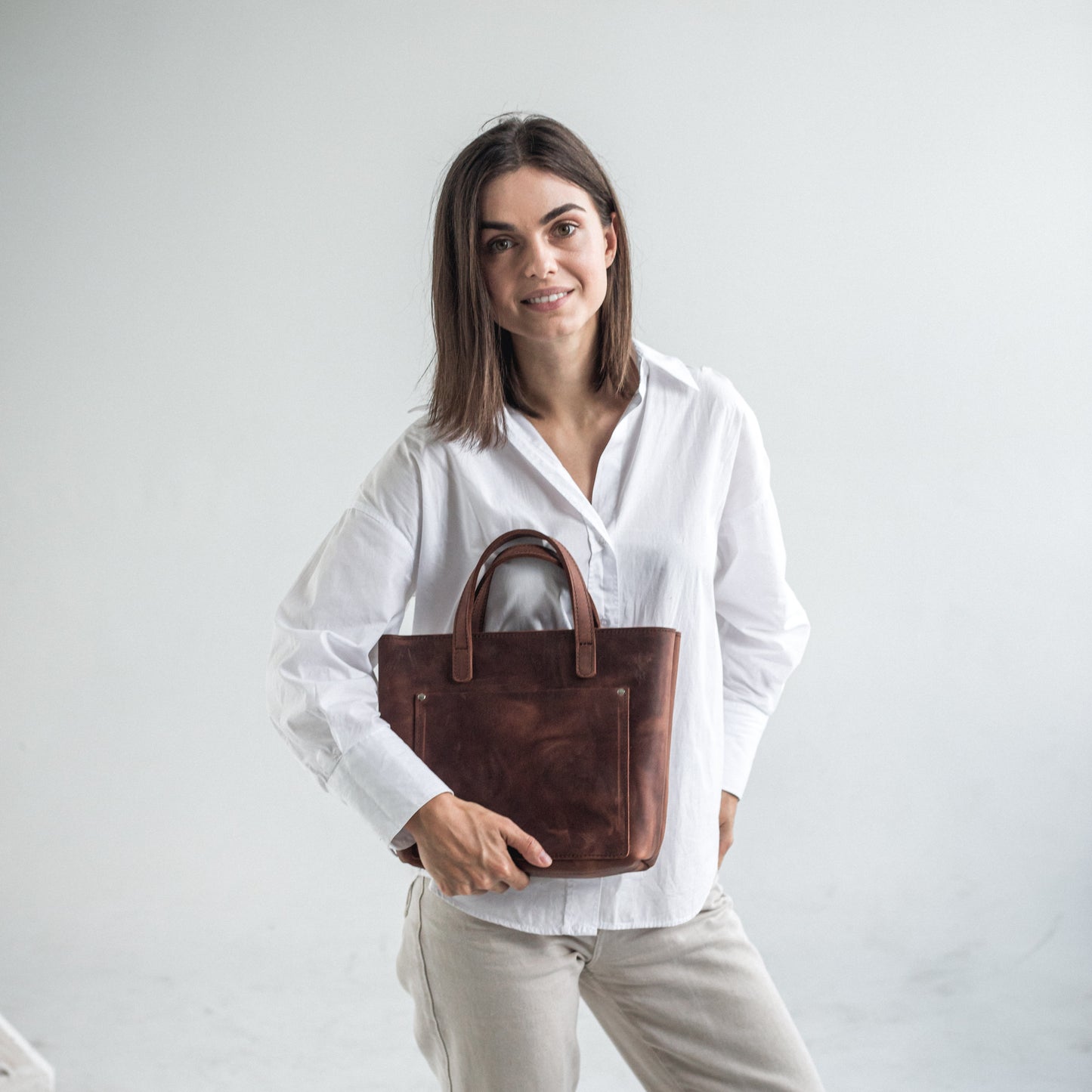 Leather mini tote bag for women 