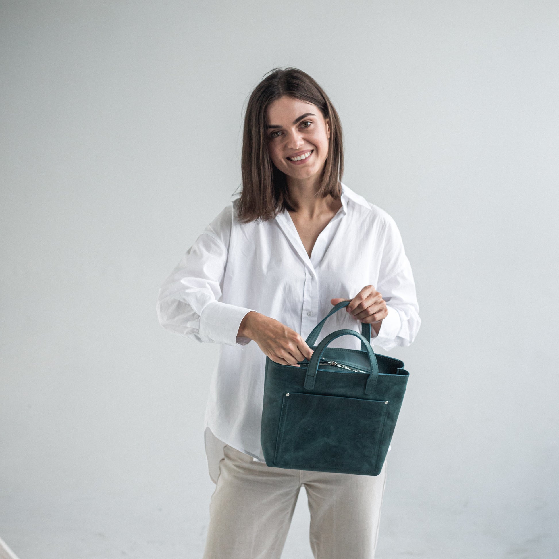 Handcrafted leather mini tote bag for women