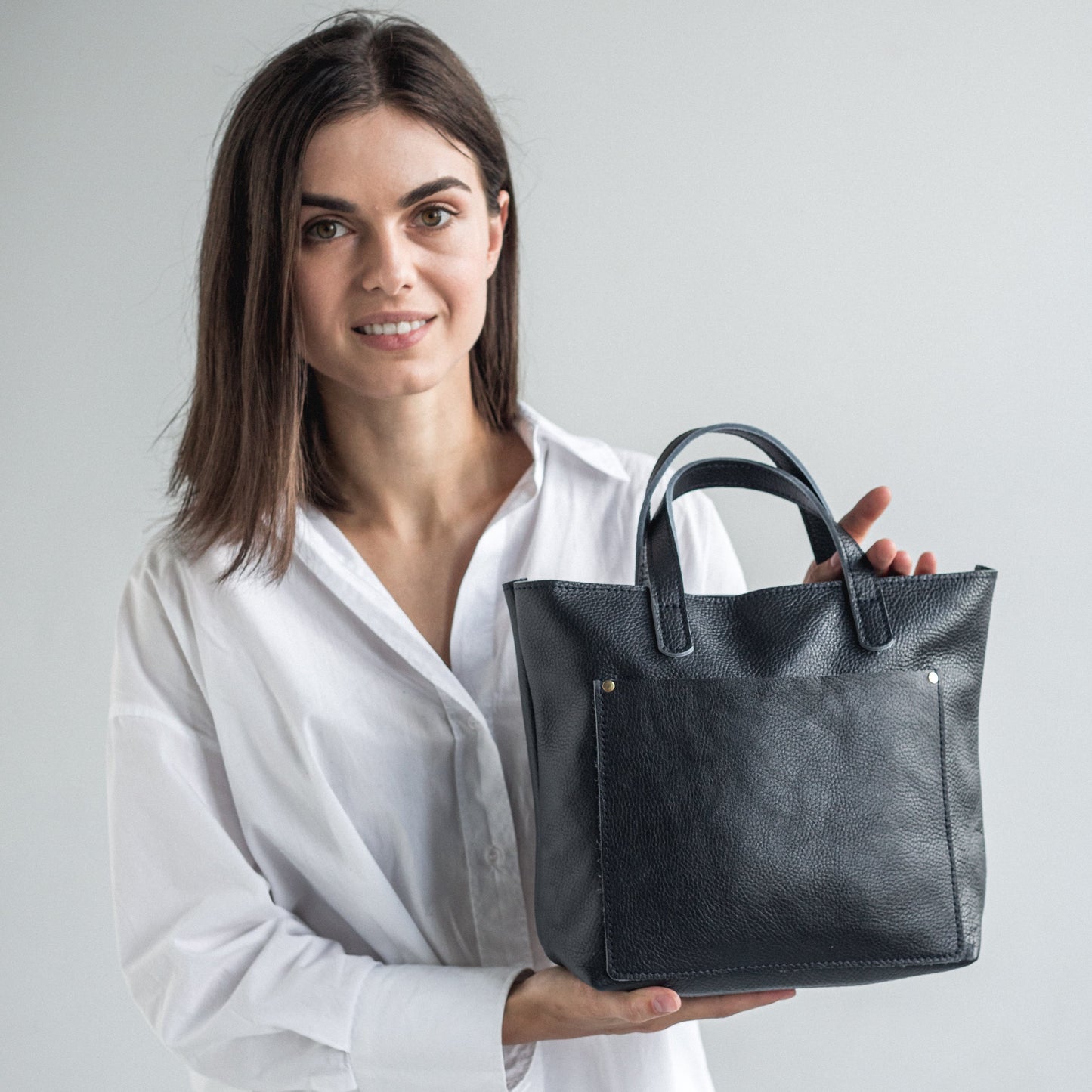 Navy Blue pebbled leather mini tote bag 