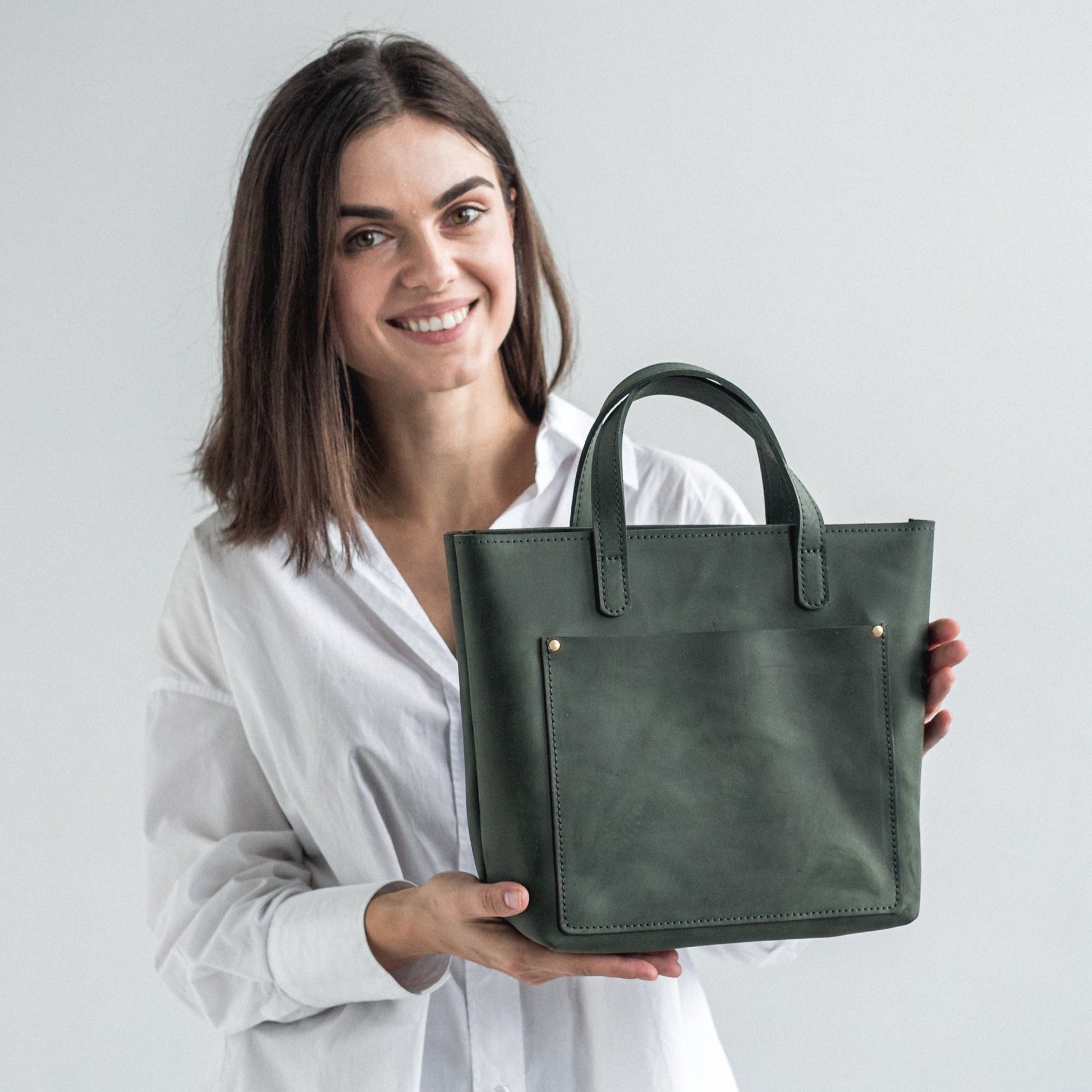 Green leather mini tote bags 