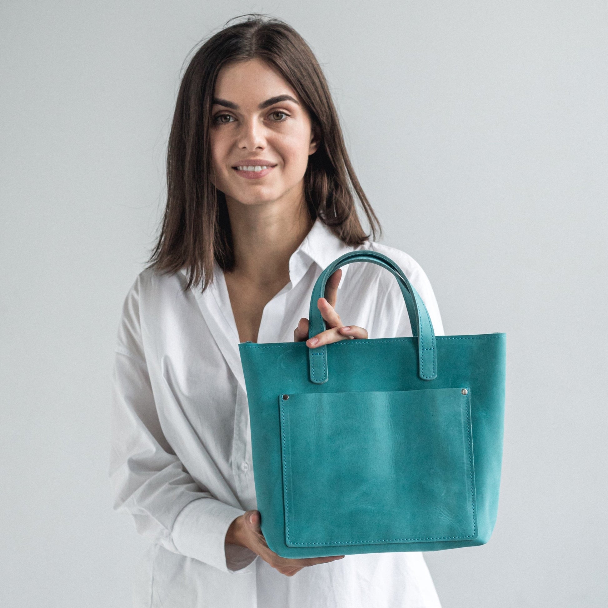 Mint leather mini tote bag 