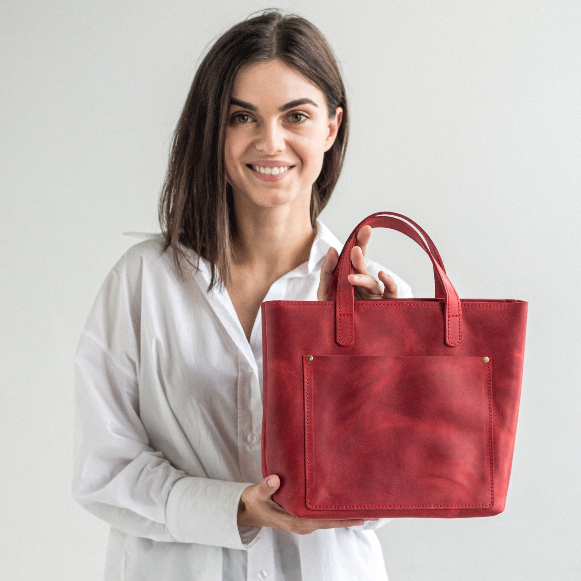 Red leather mini tote bag 