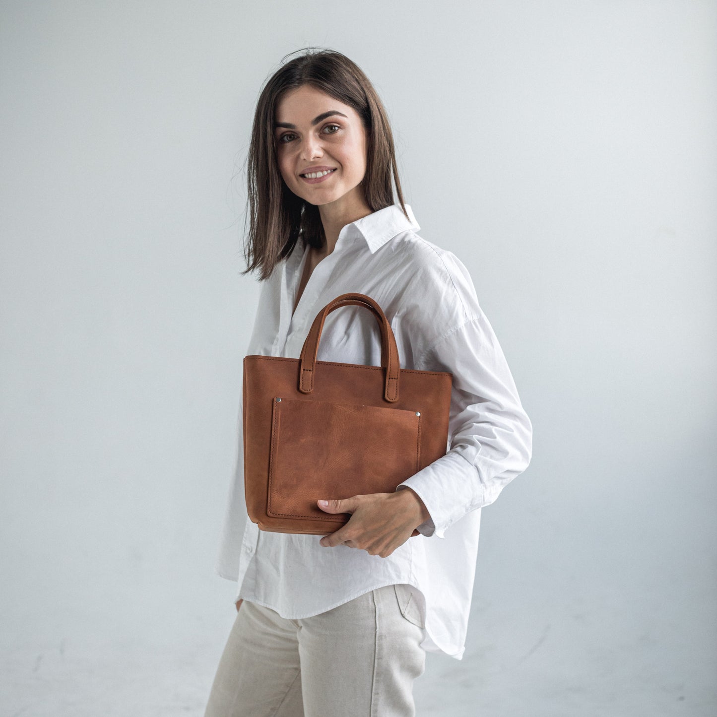 Leather mini tote bag for women 