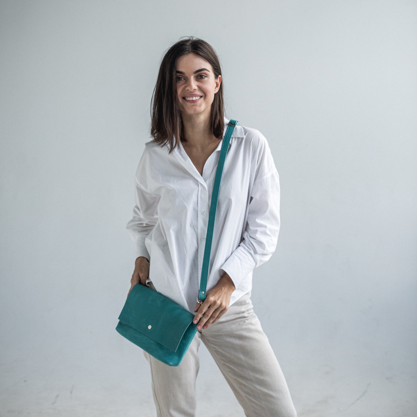 Mint leather crossbody bag