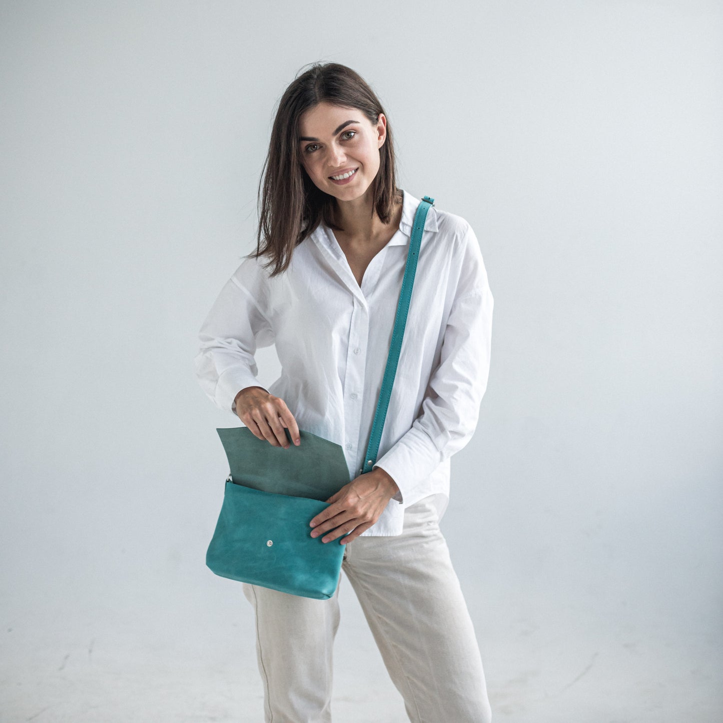 Mint leather crossbody bag