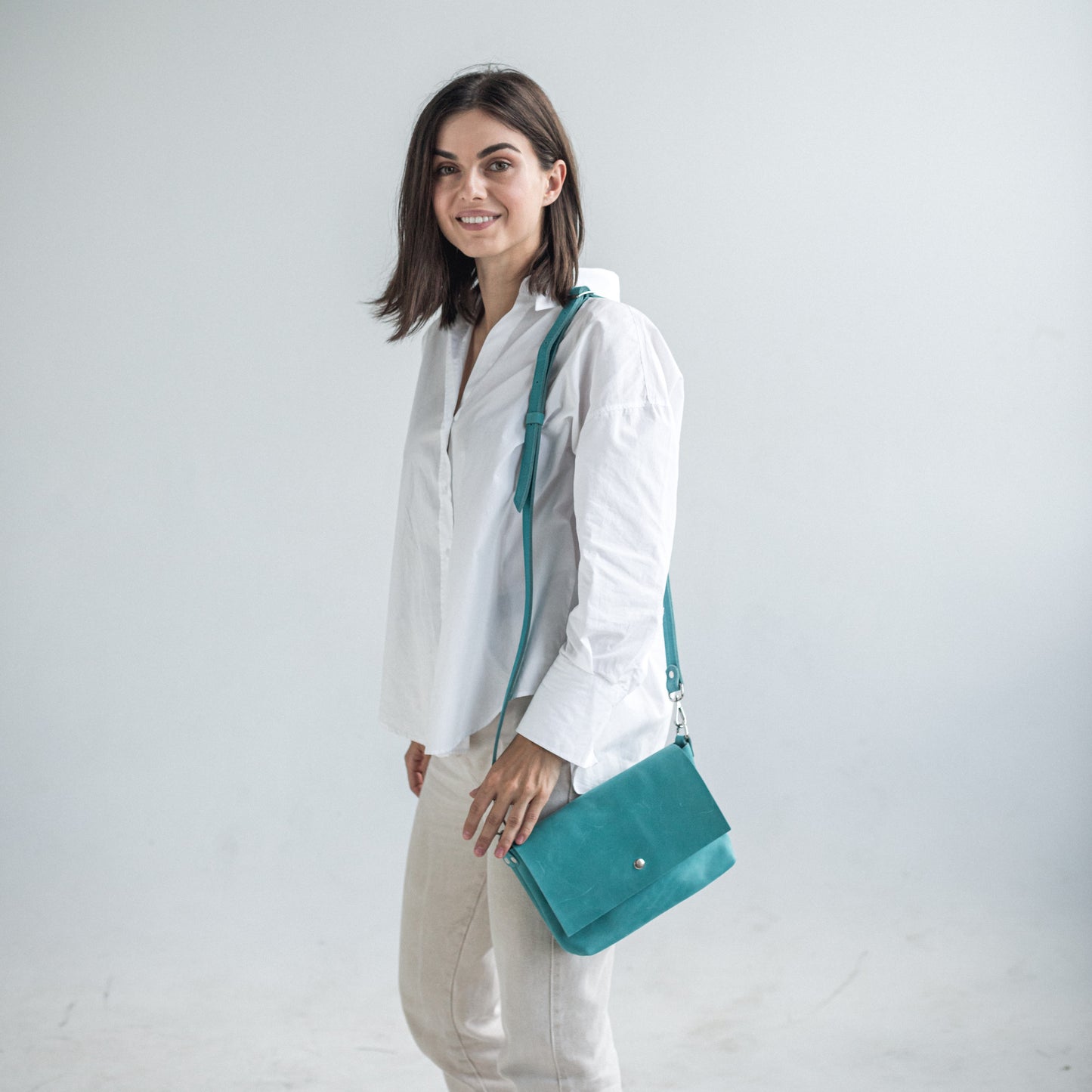 Mint leather crossbody bag