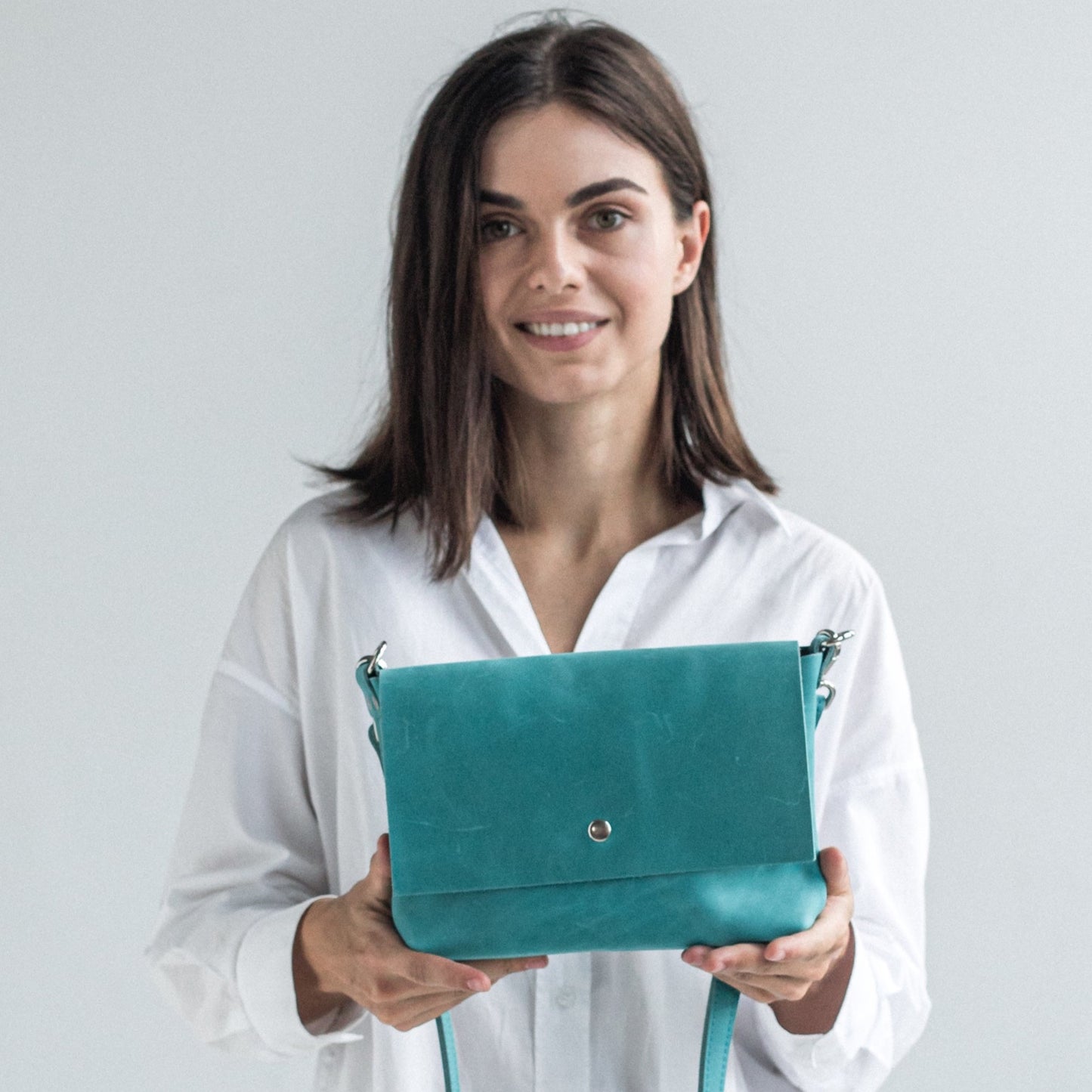 Mint leather crossbody bag