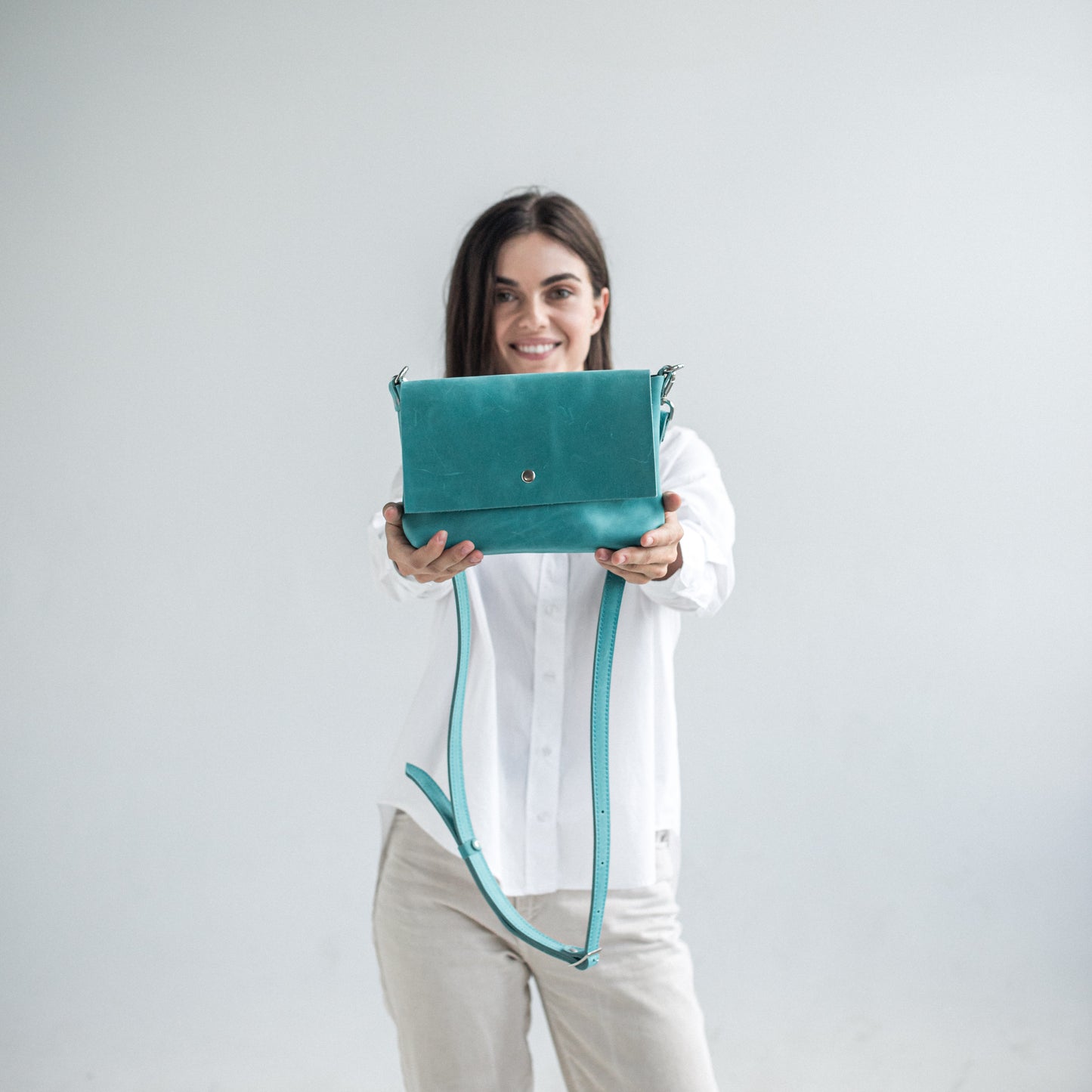 Mint leather crossbody bag