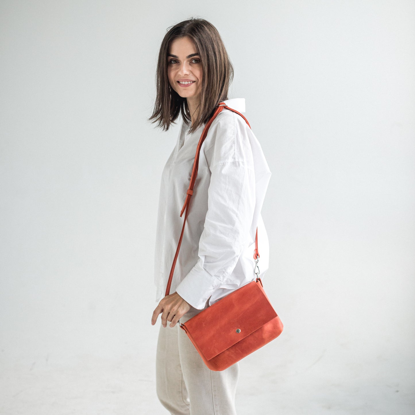 Orange leather crossbody bag