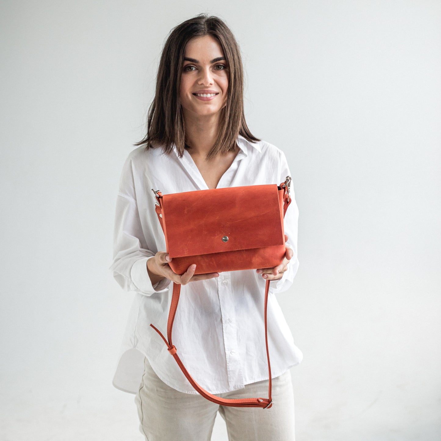 Orange leather crossbody bag