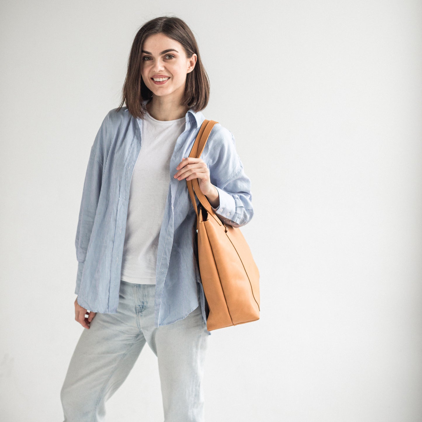 Yellow leather tote bag