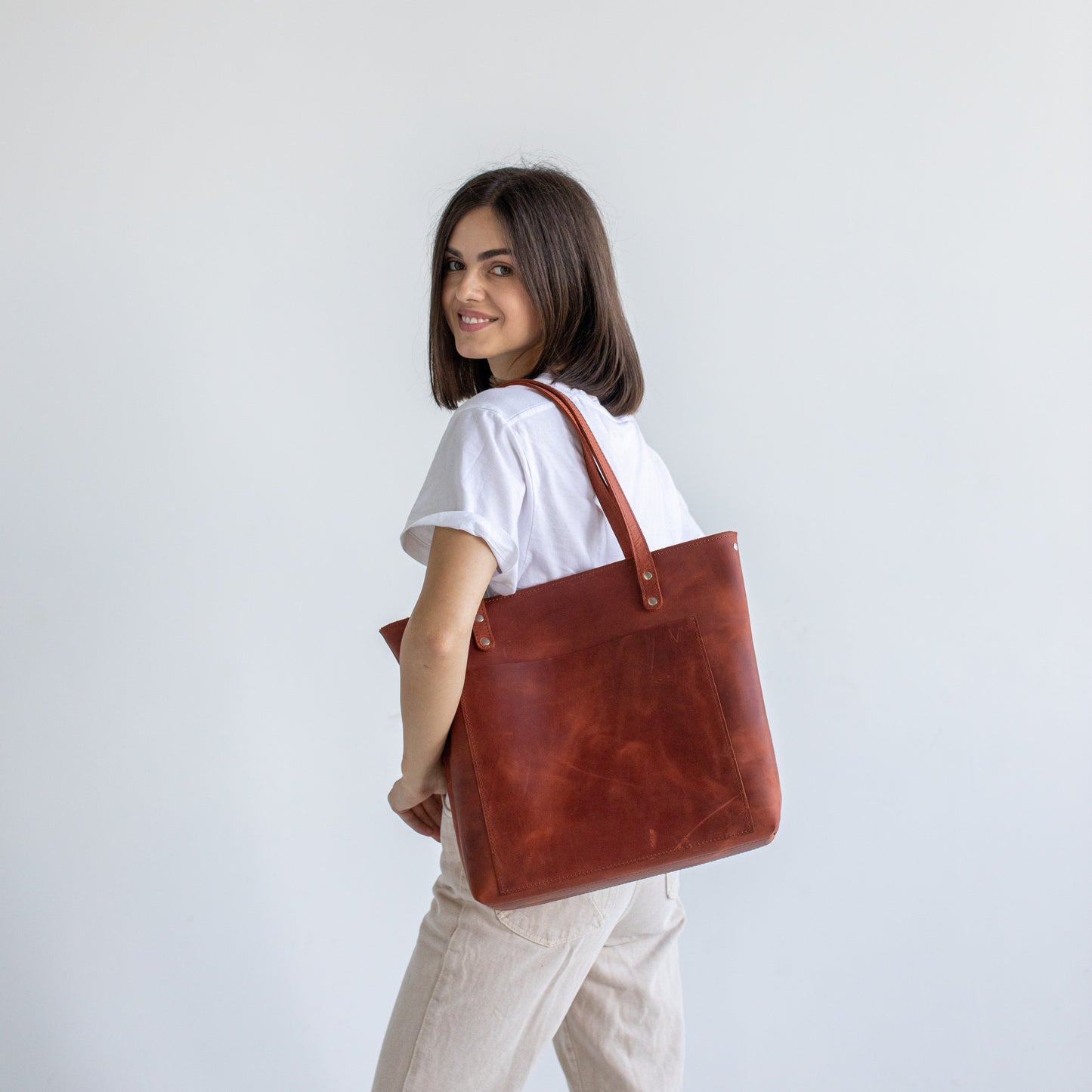 Leather shoulder tote bag 