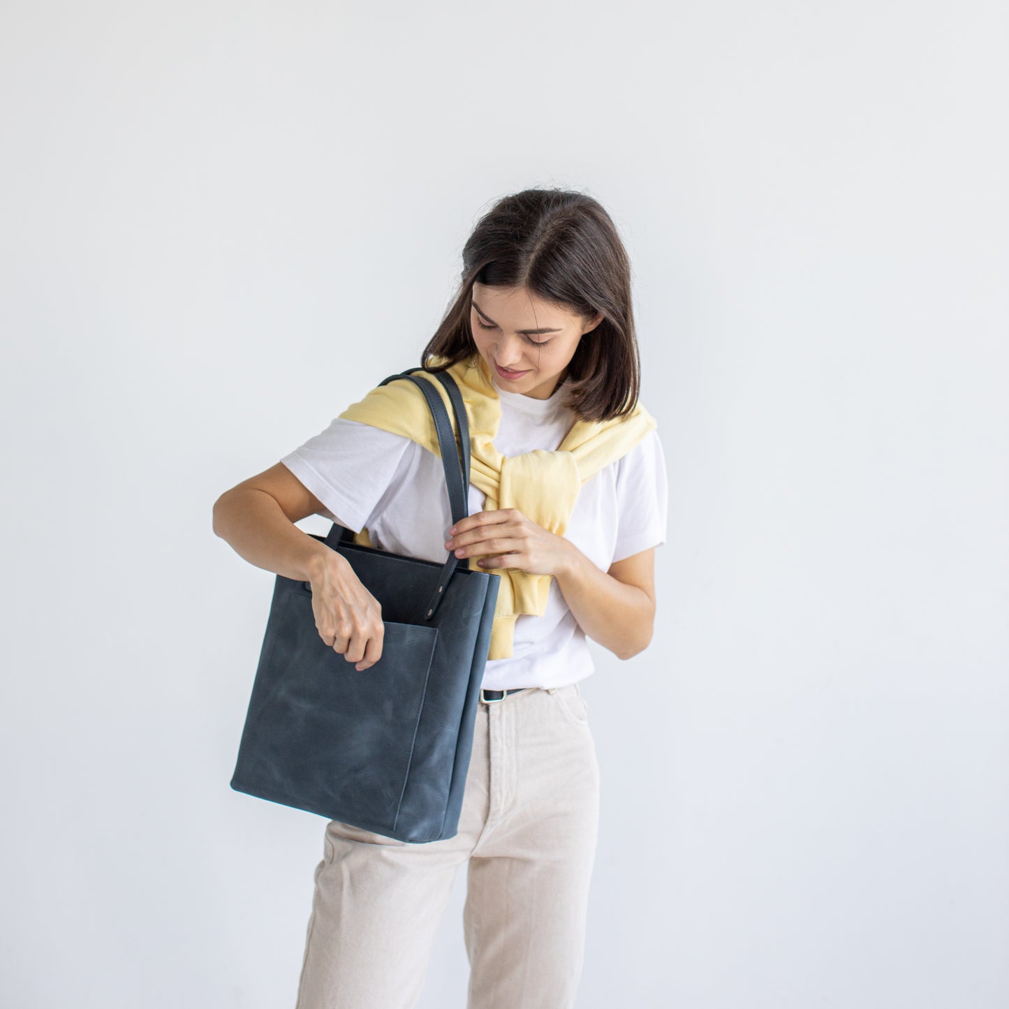 Jeans leather tote bag