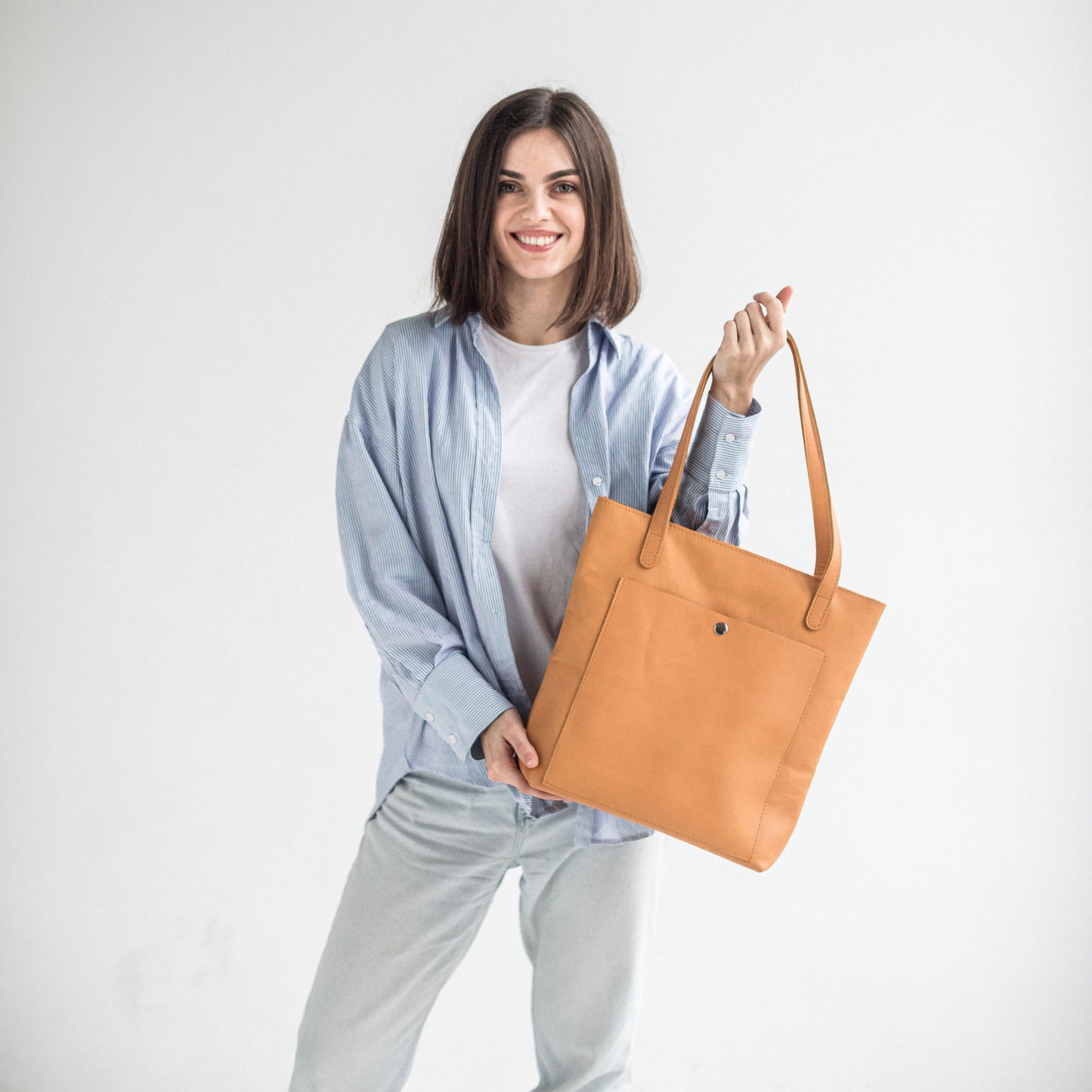 Yellow leather tote bag