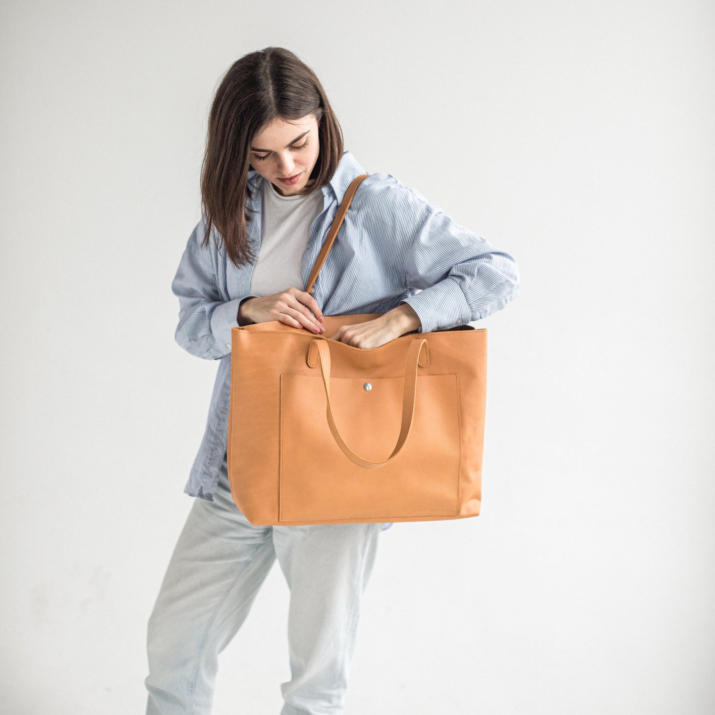 Yellow leather tote bag