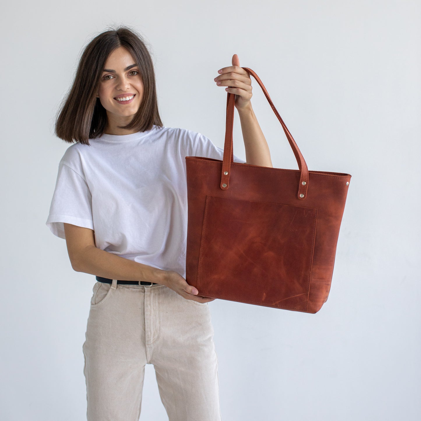 Cognac leather tote bag 