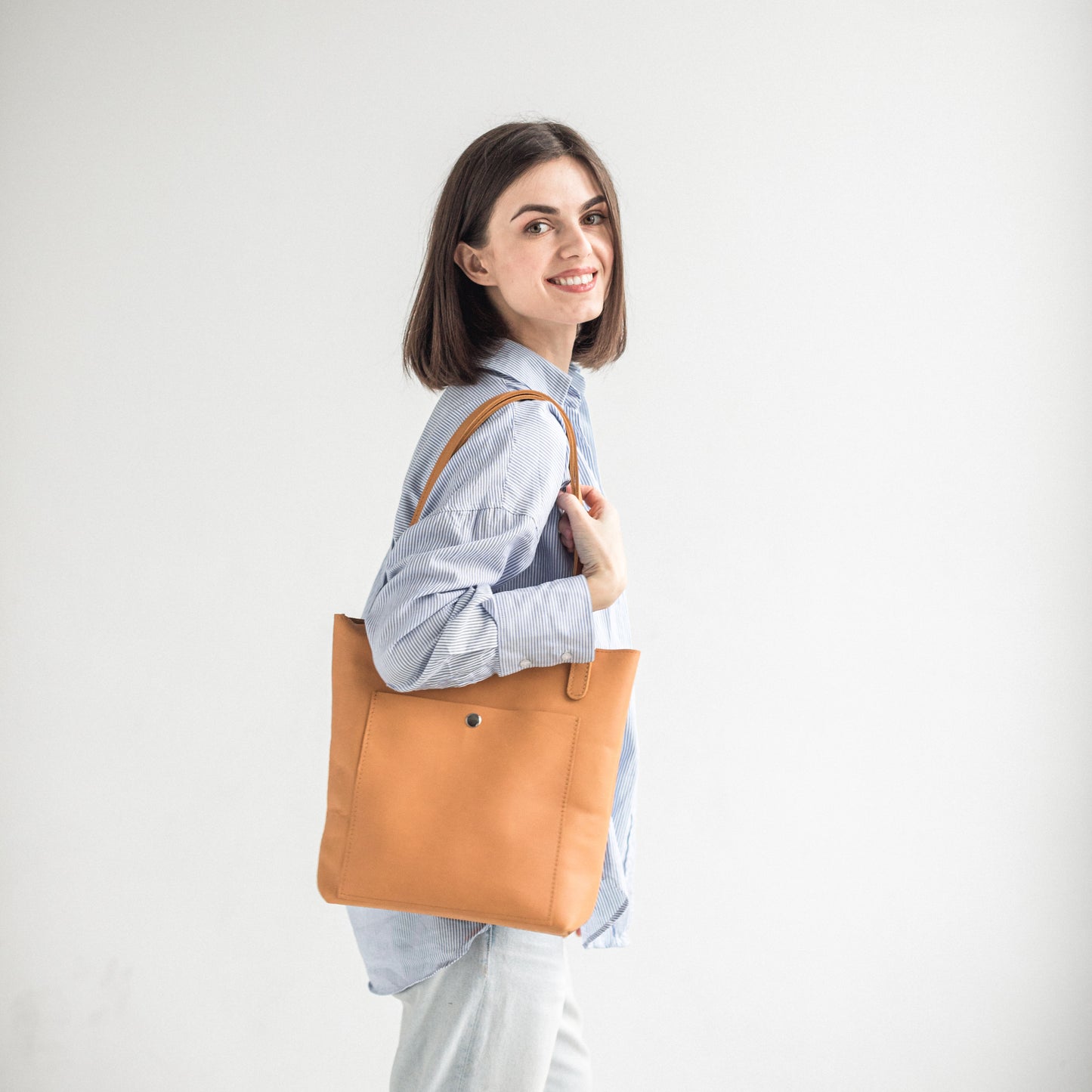 Yellow leather tote bag